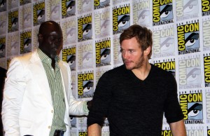 Djimon Hounsou and Chris Pratt leaving the Guardians of the Galaxy press conference (photo by Frances Vega)